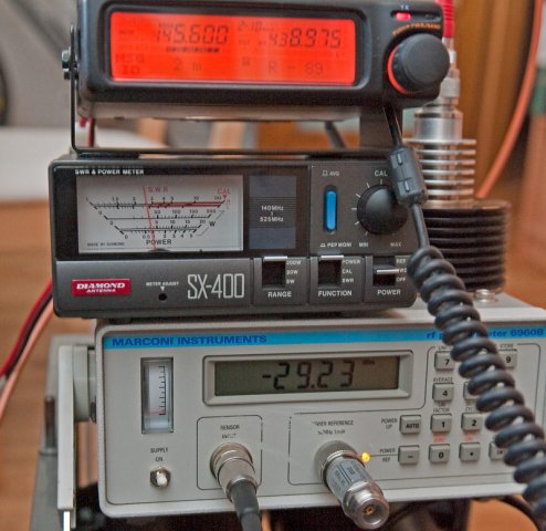 FT8500 50W na port TX, 30W na wyjściu antenowym (Diamond SX-600), -29.23dBm na porcie RX