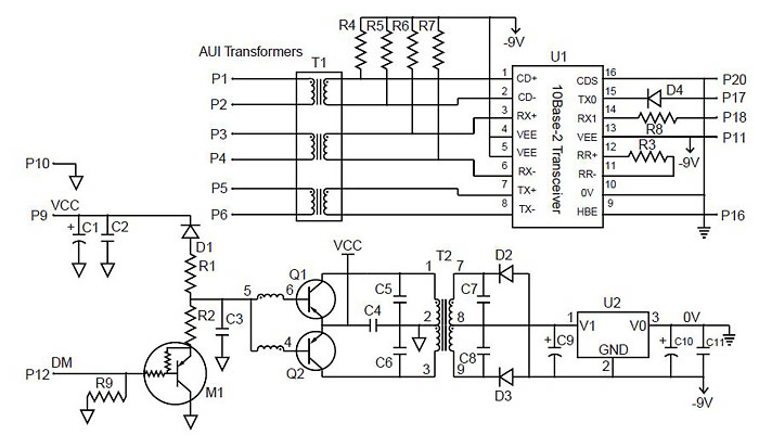 Schematic diagram of 10BASE-2 Media coupler interface